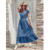 image:imagePRETTYGARDEN Womens Dresses 2026 Summer Maxi Dress Boho Short Sleeve V Neck Swiss Dot Ruffle Tiered Smocked Flowy Long DressAblue