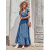 image:imagePRETTYGARDEN Womens Dresses 2026 Summer Maxi Dress Boho Short Sleeve V Neck Swiss Dot Ruffle Tiered Smocked Flowy Long DressAblue