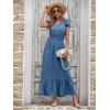 image:imagePRETTYGARDEN Womens Dresses 2026 Summer Maxi Dress Boho Short Sleeve V Neck Swiss Dot Ruffle Tiered Smocked Flowy Long DressAblue