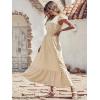image:imagePRETTYGARDEN Womens Dresses 2026 Summer Maxi Dress Boho Short Sleeve V Neck Swiss Dot Ruffle Tiered Smocked Flowy Long DressApricot