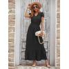 image:imagePRETTYGARDEN Womens Dresses 2026 Summer Maxi Dress Boho Short Sleeve V Neck Swiss Dot Ruffle Tiered Smocked Flowy Long DressBlack