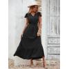 image:imagePRETTYGARDEN Womens Dresses 2026 Summer Maxi Dress Boho Short Sleeve V Neck Swiss Dot Ruffle Tiered Smocked Flowy Long DressBlack