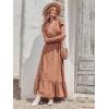 image:imagePRETTYGARDEN Womens Dresses 2026 Summer Maxi Dress Boho Short Sleeve V Neck Swiss Dot Ruffle Tiered Smocked Flowy Long DressBrown