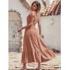 image:imagePRETTYGARDEN Womens Dresses 2026 Summer Maxi Dress Boho Short Sleeve V Neck Swiss Dot Ruffle Tiered Smocked Flowy Long DressBrown