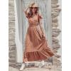 image:imagePRETTYGARDEN Womens Dresses 2026 Summer Maxi Dress Boho Short Sleeve V Neck Swiss Dot Ruffle Tiered Smocked Flowy Long DressBrown