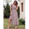 image:imagePRETTYGARDEN Womens Dresses 2026 Summer Maxi Dress Boho Short Sleeve V Neck Swiss Dot Ruffle Tiered Smocked Flowy Long DressCoffee Pink
