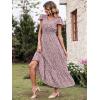 image:imagePRETTYGARDEN Womens Dresses 2026 Summer Maxi Dress Boho Short Sleeve V Neck Swiss Dot Ruffle Tiered Smocked Flowy Long DressCoffee Pink