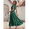 image:imagePRETTYGARDEN Womens Dresses 2026 Summer Maxi Dress Boho Short Sleeve V Neck Swiss Dot Ruffle Tiered Smocked Flowy Long DressDark Green