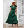 image:imagePRETTYGARDEN Womens Dresses 2026 Summer Maxi Dress Boho Short Sleeve V Neck Swiss Dot Ruffle Tiered Smocked Flowy Long DressDark Green