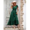 image:imagePRETTYGARDEN Womens Dresses 2026 Summer Maxi Dress Boho Short Sleeve V Neck Swiss Dot Ruffle Tiered Smocked Flowy Long DressDark Green