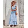 image:imagePRETTYGARDEN Womens Dresses 2026 Summer Maxi Dress Boho Short Sleeve V Neck Swiss Dot Ruffle Tiered Smocked Flowy Long DressLight Blue