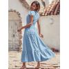 image:imagePRETTYGARDEN Womens Dresses 2026 Summer Maxi Dress Boho Short Sleeve V Neck Swiss Dot Ruffle Tiered Smocked Flowy Long DressLight Blue
