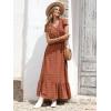 image:imagePRETTYGARDEN Womens Dresses 2026 Summer Maxi Dress Boho Short Sleeve V Neck Swiss Dot Ruffle Tiered Smocked Flowy Long DressOrange Red