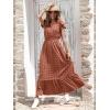 image:imagePRETTYGARDEN Womens Dresses 2026 Summer Maxi Dress Boho Short Sleeve V Neck Swiss Dot Ruffle Tiered Smocked Flowy Long DressOrange Red