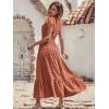 image:imagePRETTYGARDEN Womens Dresses 2026 Summer Maxi Dress Boho Short Sleeve V Neck Swiss Dot Ruffle Tiered Smocked Flowy Long DressOrange Red