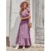 image:imagePRETTYGARDEN Womens Dresses 2026 Summer Maxi Dress Boho Short Sleeve V Neck Swiss Dot Ruffle Tiered Smocked Flowy Long DressPurple