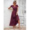 image:imagePRETTYGARDEN Womens Dresses 2026 Summer Maxi Dress Boho Short Sleeve V Neck Swiss Dot Ruffle Tiered Smocked Flowy Long DressWine Red