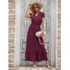 image:imagePRETTYGARDEN Womens Dresses 2026 Summer Maxi Dress Boho Short Sleeve V Neck Swiss Dot Ruffle Tiered Smocked Flowy Long DressWine Red