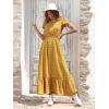 image:imagePRETTYGARDEN Womens Dresses 2026 Summer Maxi Dress Boho Short Sleeve V Neck Swiss Dot Ruffle Tiered Smocked Flowy Long DressYellow