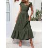 image:imagePRETTYGARDEN Womens Dresses 2026 Summer Maxi Dress Boho Short Sleeve V Neck Swiss Dot Ruffle Tiered Smocked Flowy Long DressZ02army Green