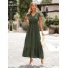 image:imagePRETTYGARDEN Womens Dresses 2026 Summer Maxi Dress Boho Short Sleeve V Neck Swiss Dot Ruffle Tiered Smocked Flowy Long DressZ02army Green