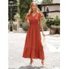 image:imagePRETTYGARDEN Womens Dresses 2026 Summer Maxi Dress Boho Short Sleeve V Neck Swiss Dot Ruffle Tiered Smocked Flowy Long DressZ02burnt Orange
