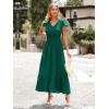 image:imagePRETTYGARDEN Womens Dresses 2026 Summer Maxi Dress Boho Short Sleeve V Neck Swiss Dot Ruffle Tiered Smocked Flowy Long DressZ02dark Green