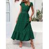 image:imagePRETTYGARDEN Womens Dresses 2026 Summer Maxi Dress Boho Short Sleeve V Neck Swiss Dot Ruffle Tiered Smocked Flowy Long DressZ02dark Green