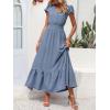 image:imagePRETTYGARDEN Womens Dresses 2026 Summer Maxi Dress Boho Short Sleeve V Neck Swiss Dot Ruffle Tiered Smocked Flowy Long DressZ02grey Blue