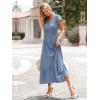 image:imagePRETTYGARDEN Womens Dresses 2026 Summer Maxi Dress Boho Short Sleeve V Neck Swiss Dot Ruffle Tiered Smocked Flowy Long DressZ02grey Blue
