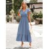 image:imagePRETTYGARDEN Womens Dresses 2026 Summer Maxi Dress Boho Short Sleeve V Neck Swiss Dot Ruffle Tiered Smocked Flowy Long DressZ02grey Blue
