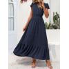 image:imagePRETTYGARDEN Womens Dresses 2026 Summer Maxi Dress Boho Short Sleeve V Neck Swiss Dot Ruffle Tiered Smocked Flowy Long DressZ02navy