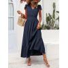 image:imagePRETTYGARDEN Womens Dresses 2026 Summer Maxi Dress Boho Short Sleeve V Neck Swiss Dot Ruffle Tiered Smocked Flowy Long DressZ02navy