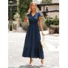 image:imagePRETTYGARDEN Womens Dresses 2026 Summer Maxi Dress Boho Short Sleeve V Neck Swiss Dot Ruffle Tiered Smocked Flowy Long DressZ02navy