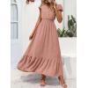 image:imagePRETTYGARDEN Womens Dresses 2026 Summer Maxi Dress Boho Short Sleeve V Neck Swiss Dot Ruffle Tiered Smocked Flowy Long DressZ02pink