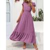 image:imagePRETTYGARDEN Womens Dresses 2026 Summer Maxi Dress Boho Short Sleeve V Neck Swiss Dot Ruffle Tiered Smocked Flowy Long DressZ02purple