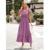 image:imagePRETTYGARDEN Womens Dresses 2026 Summer Maxi Dress Boho Short Sleeve V Neck Swiss Dot Ruffle Tiered Smocked Flowy Long DressZ02purple