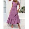 image:imagePRETTYGARDEN Womens Dresses 2026 Summer Maxi Dress Boho Short Sleeve V Neck Swiss Dot Ruffle Tiered Smocked Flowy Long DressZ02purple
