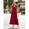 image:imagePRETTYGARDEN Womens Dresses 2026 Summer Maxi Dress Boho Short Sleeve V Neck Swiss Dot Ruffle Tiered Smocked Flowy Long DressZ02red