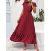 image:imagePRETTYGARDEN Womens Dresses 2026 Summer Maxi Dress Boho Short Sleeve V Neck Swiss Dot Ruffle Tiered Smocked Flowy Long DressZ02red