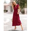 image:imagePRETTYGARDEN Womens Dresses 2026 Summer Maxi Dress Boho Short Sleeve V Neck Swiss Dot Ruffle Tiered Smocked Flowy Long DressZ02red