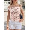 image:imagePRETTYGARDEN Womens Off The Shoulder Tops 2026 Summer Y2K Clothes Going Out Shirts Ruched Tank Top Date Night OutfitsFloral Beige Pink