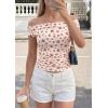 image:imagePRETTYGARDEN Womens Off The Shoulder Tops 2026 Summer Y2K Clothes Going Out Shirts Ruched Tank Top Date Night OutfitsFloral Beige Pink