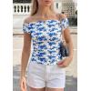 image:imagePRETTYGARDEN Womens Off The Shoulder Tops 2026 Summer Y2K Clothes Going Out Shirts Ruched Tank Top Date Night OutfitsFloral White Blue