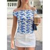 image:imagePRETTYGARDEN Womens Off The Shoulder Tops 2026 Summer Y2K Clothes Going Out Shirts Ruched Tank Top Date Night OutfitsFloral White Blue