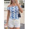 image:imagePRETTYGARDEN Womens Off The Shoulder Tops 2026 Summer Y2K Clothes Going Out Shirts Ruched Tank Top Date Night OutfitsFloral White Blue