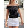 image:imagePRETTYGARDEN Womens Off The Shoulder Tops 2026 Summer Y2K Clothes Going Out Shirts Ruched Tank Top Date Night OutfitsPolka Dot Black White