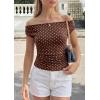 image:imagePRETTYGARDEN Womens Off The Shoulder Tops 2026 Summer Y2K Clothes Going Out Shirts Ruched Tank Top Date Night OutfitsPolka Dot Brown Beige