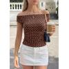 image:imagePRETTYGARDEN Womens Off The Shoulder Tops 2026 Summer Y2K Clothes Going Out Shirts Ruched Tank Top Date Night OutfitsPolka Dot Brown Beige