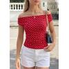 image:imagePRETTYGARDEN Womens Off The Shoulder Tops 2026 Summer Y2K Clothes Going Out Shirts Ruched Tank Top Date Night OutfitsPolka Dot Red White